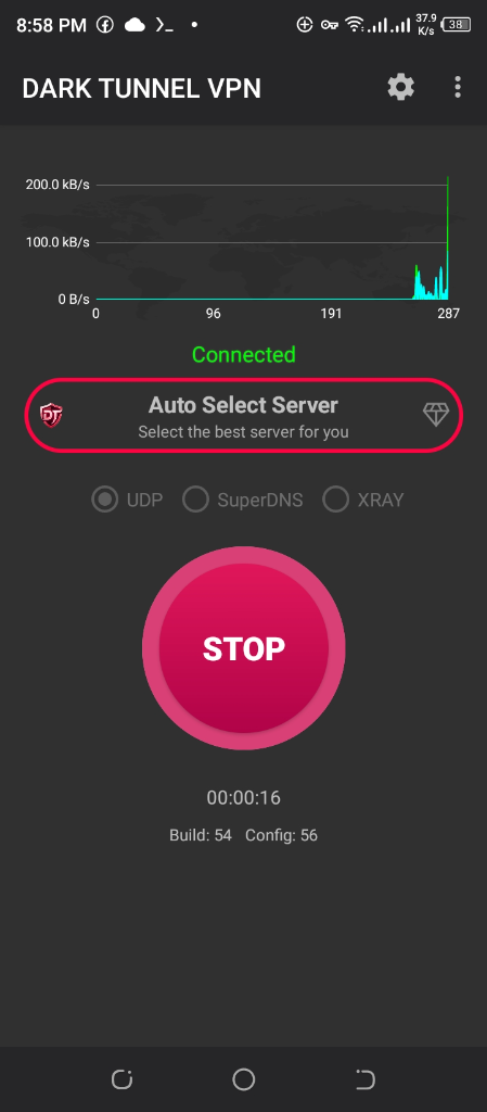DARK TUNNEL VPN Connected Interface